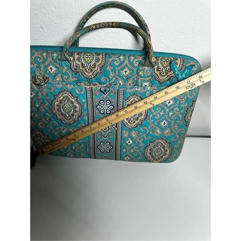 Rare Vera Bradley Laptop Portfolio Turquoise Brown Bag 17